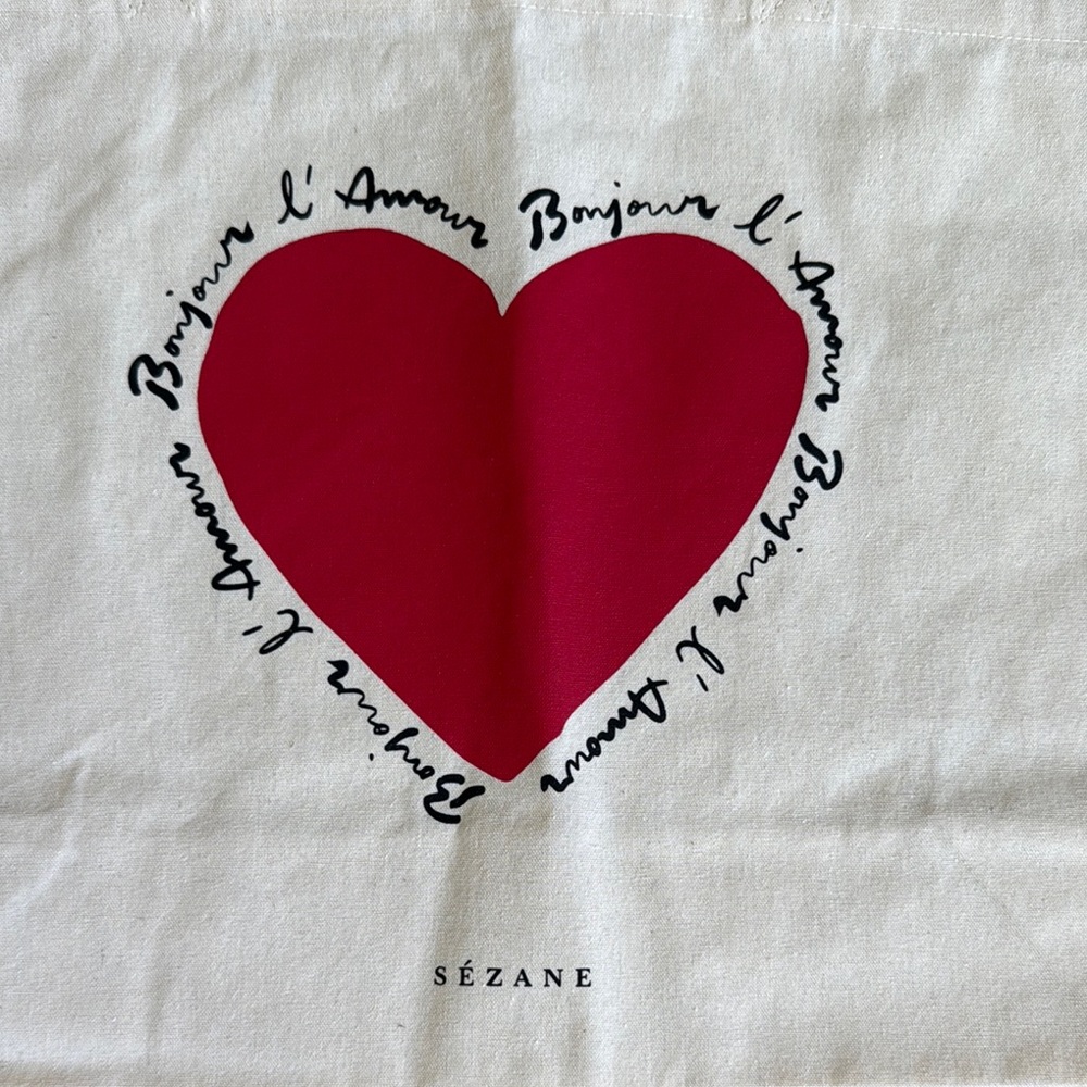 Sezane Cream and Red Heart Tote Bag - Picture 2 of 3